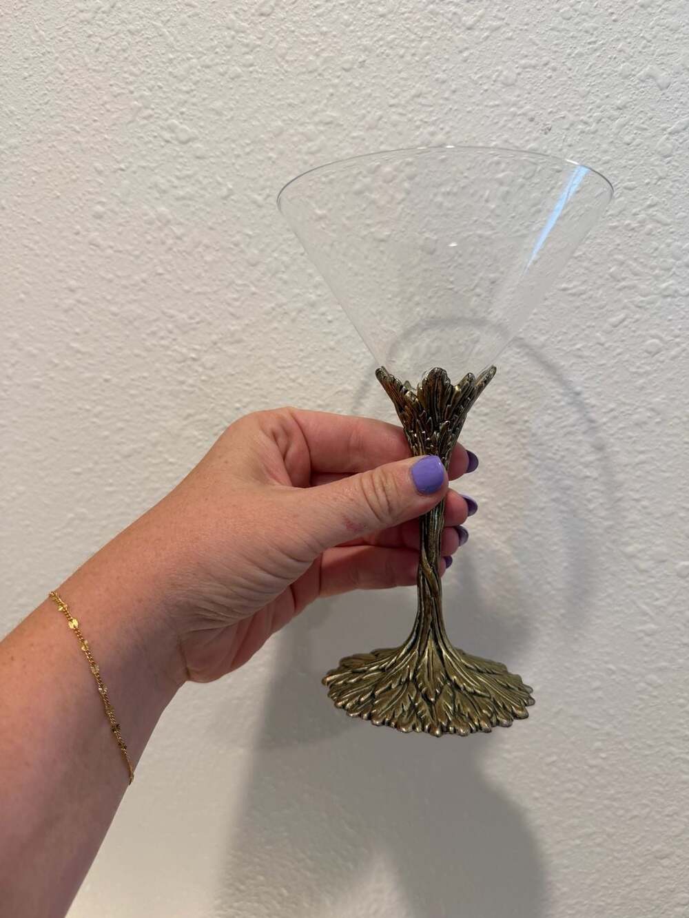 Grey Goose Martini Glass Set of 2 Pewter Metal Vine Leaf Stem Cocktail Barware - Picture 4 of 6
